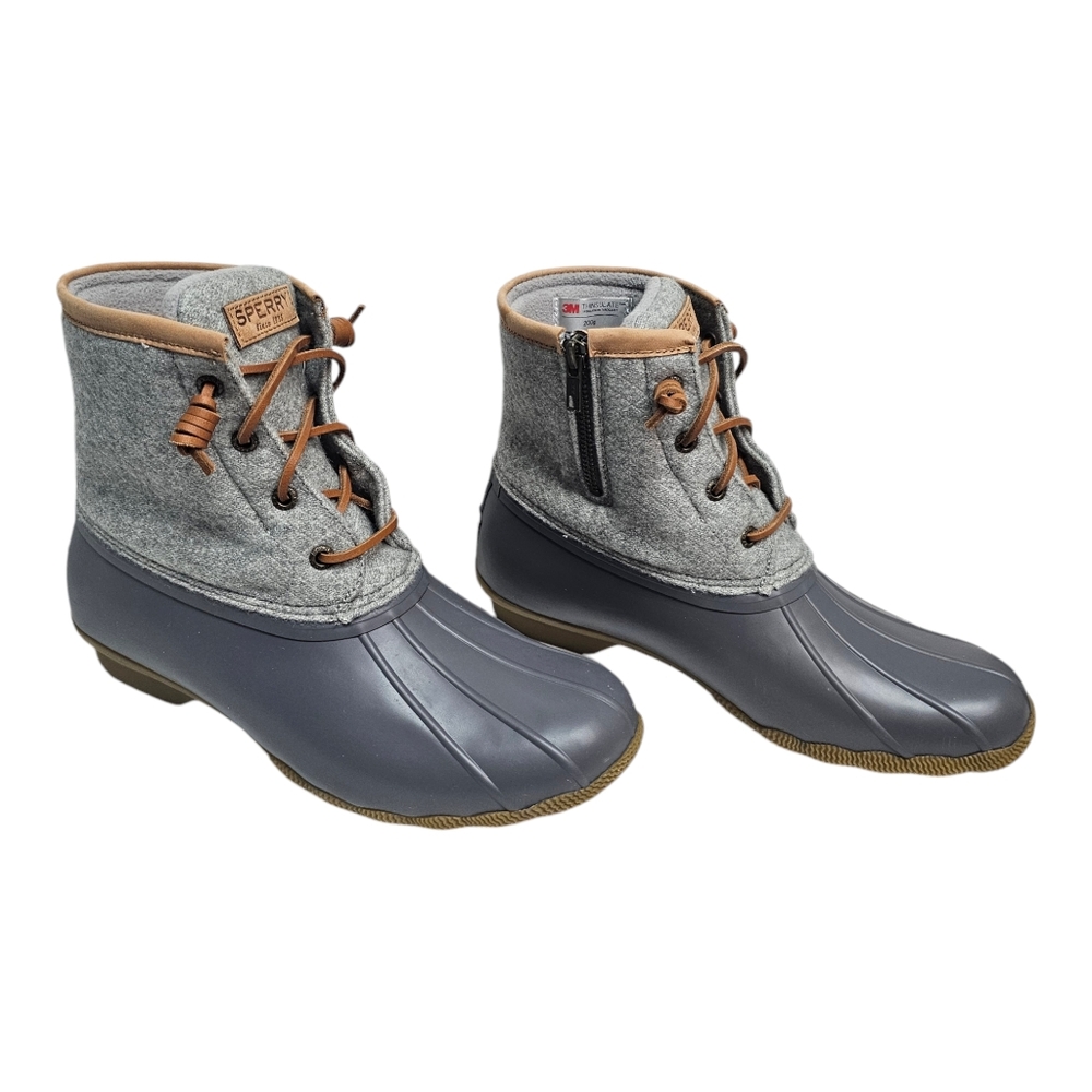 Women's Sperry Saltwater Emboss Wool Duck Boots Dark Grey Size 9